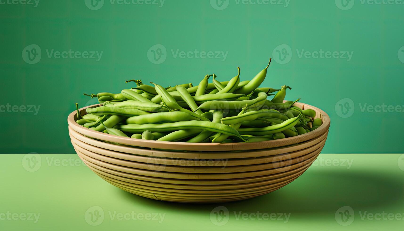 green beans on green background created with technology photo