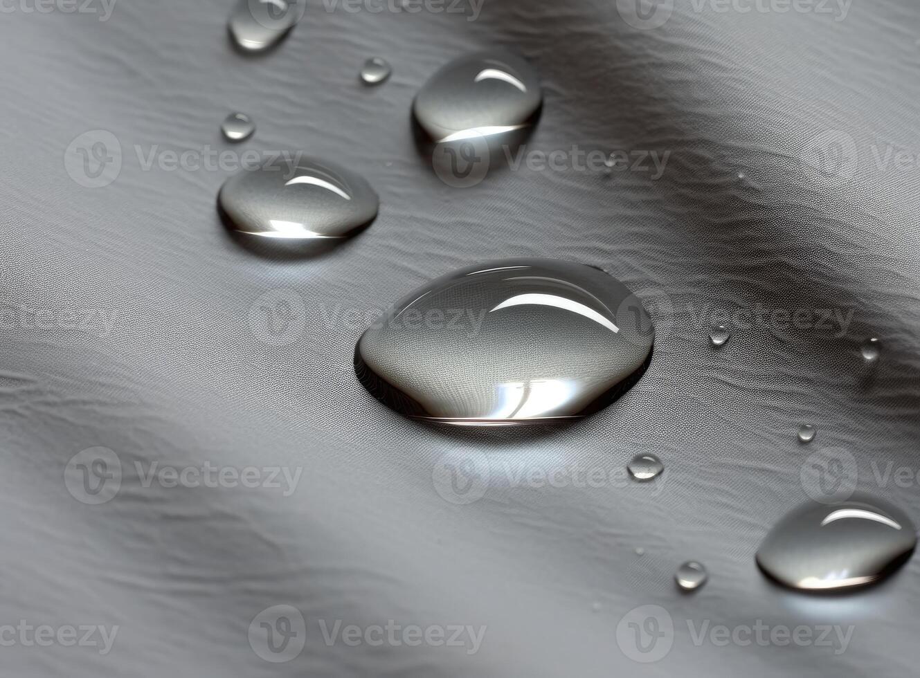 Water-repellent dark fabric of a jacket covered with drops of moisture. created with technology photo