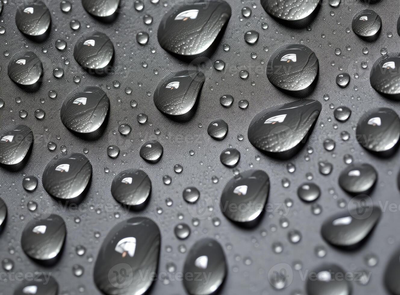 Water-repellent dark fabric of a jacket covered with drops of moisture. created with technology photo