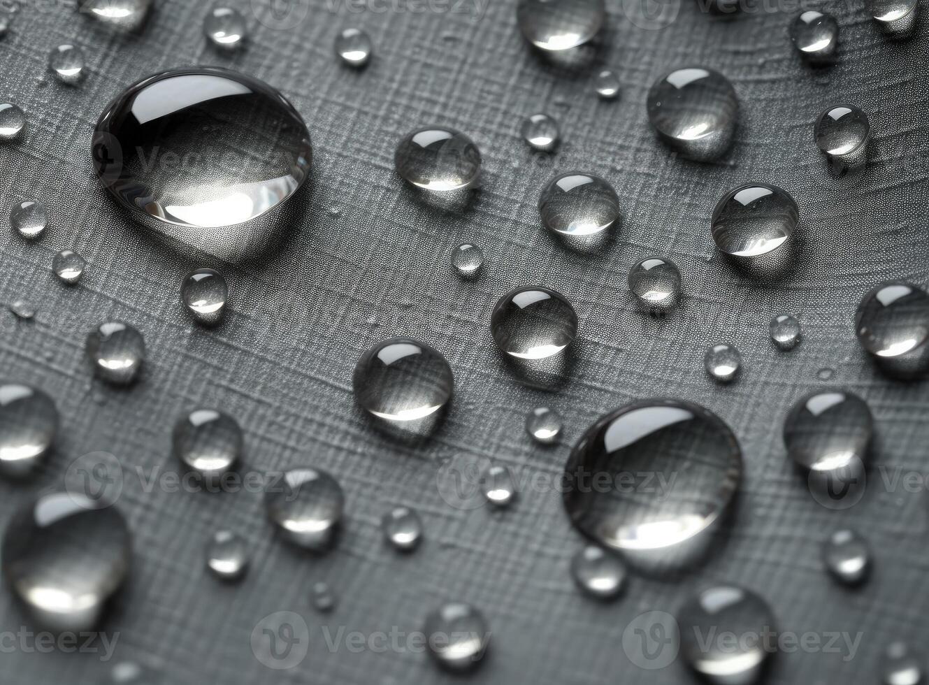 Water-repellent dark fabric of a jacket covered with drops of moisture. created with technology photo