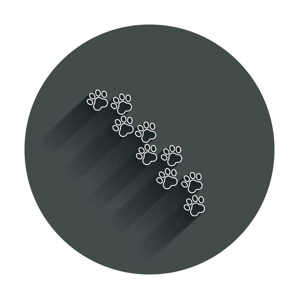 Paw print vector icon in line style. Dog or cat pawprint illustration. Animal silhouette with long shadow.