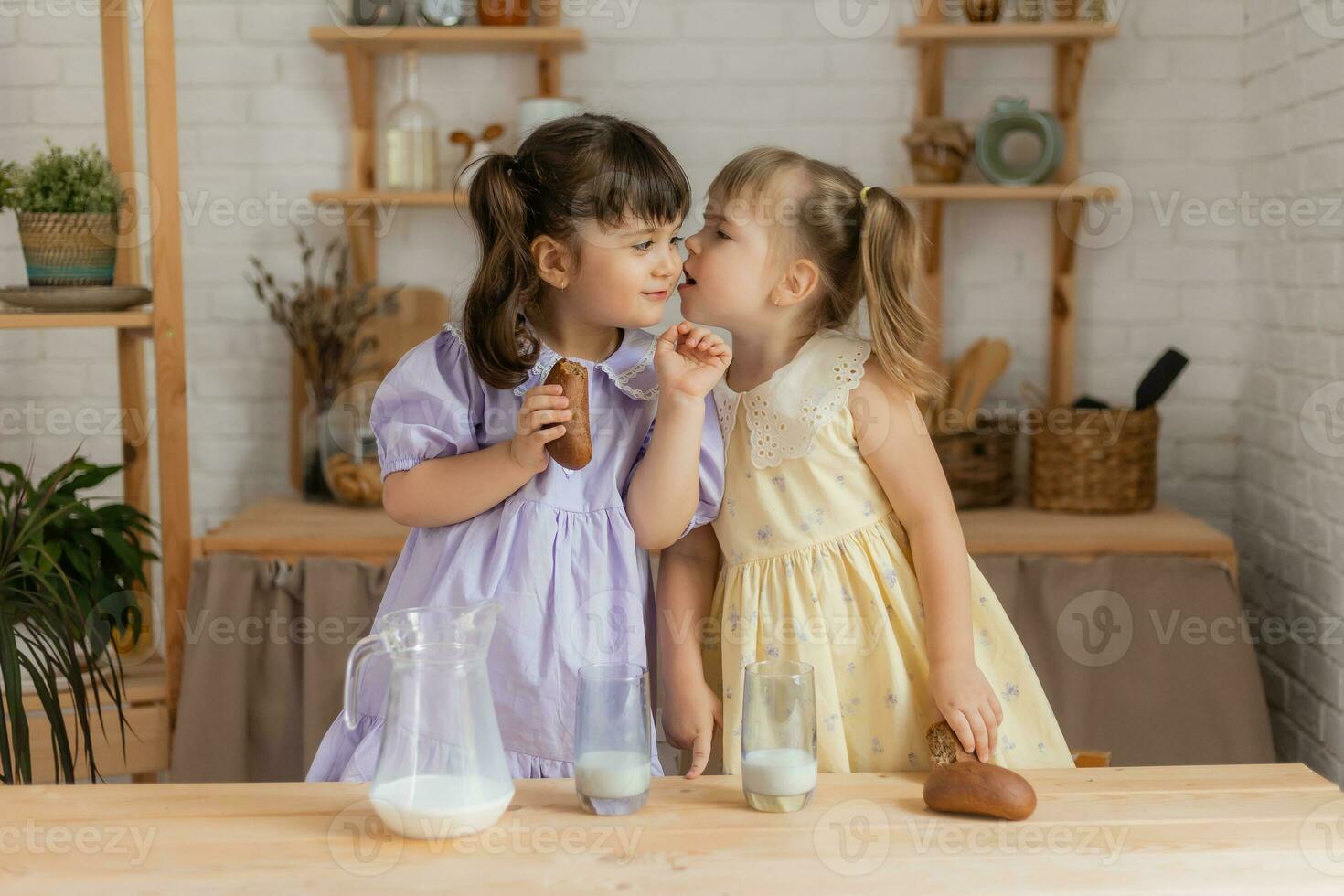 little happy girls fool around in the spring and cook in the kitchen photo