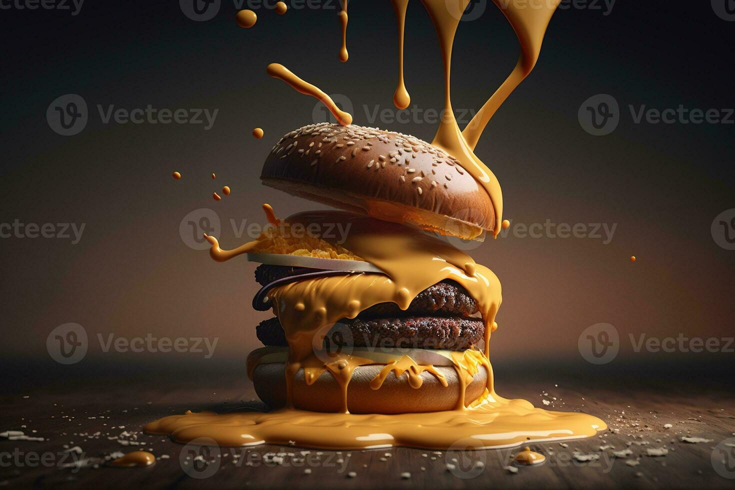 A burger with melted cheese generated by AI photo