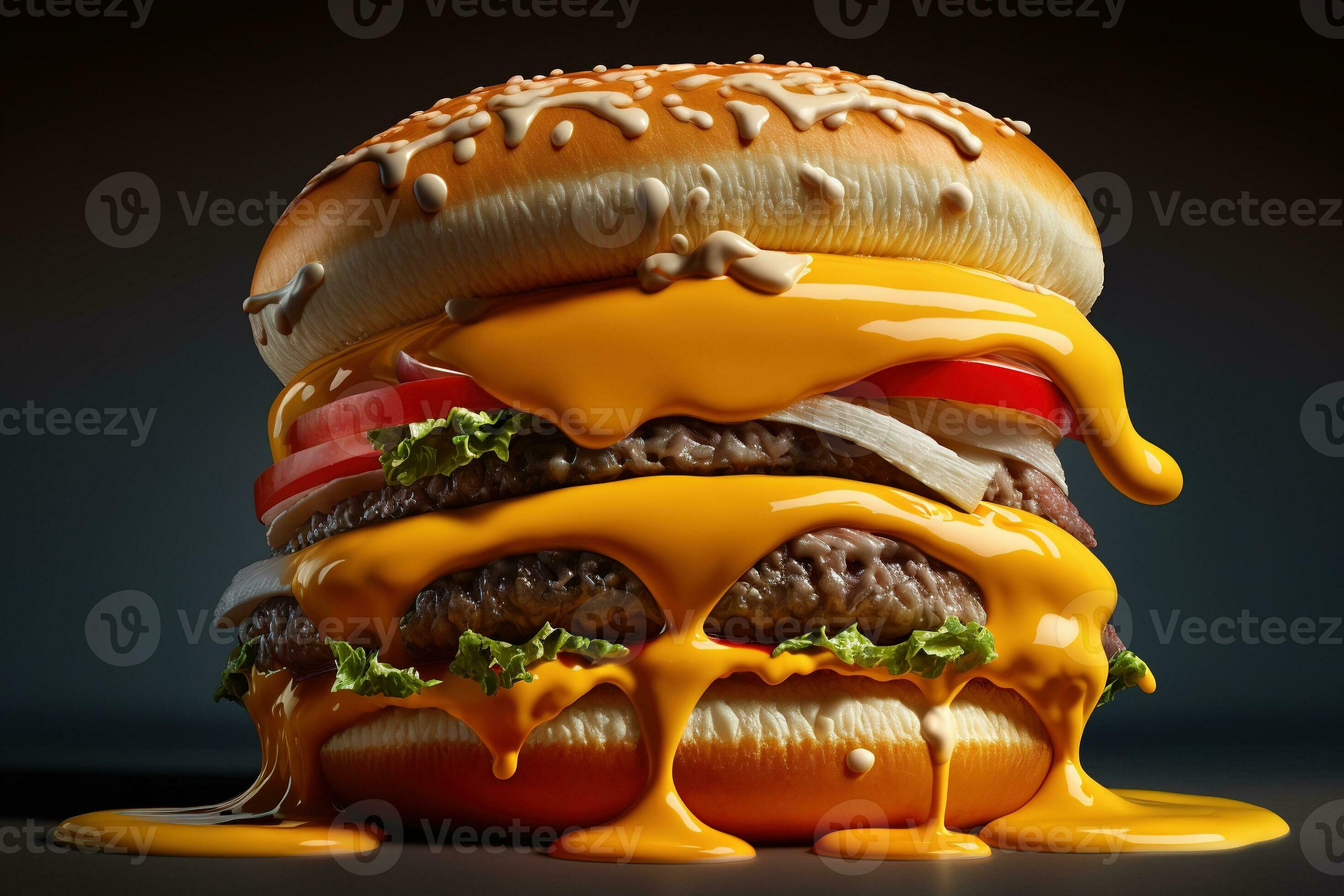 A burger with melted cheese generated by AI 25934422 Stock Photo at