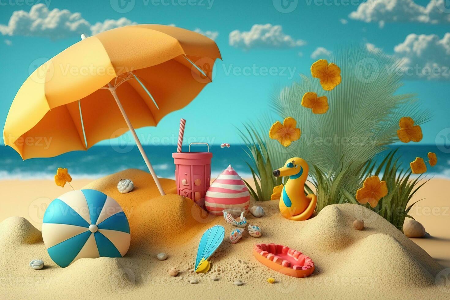 A summer-themed 3D background generated by AI photo