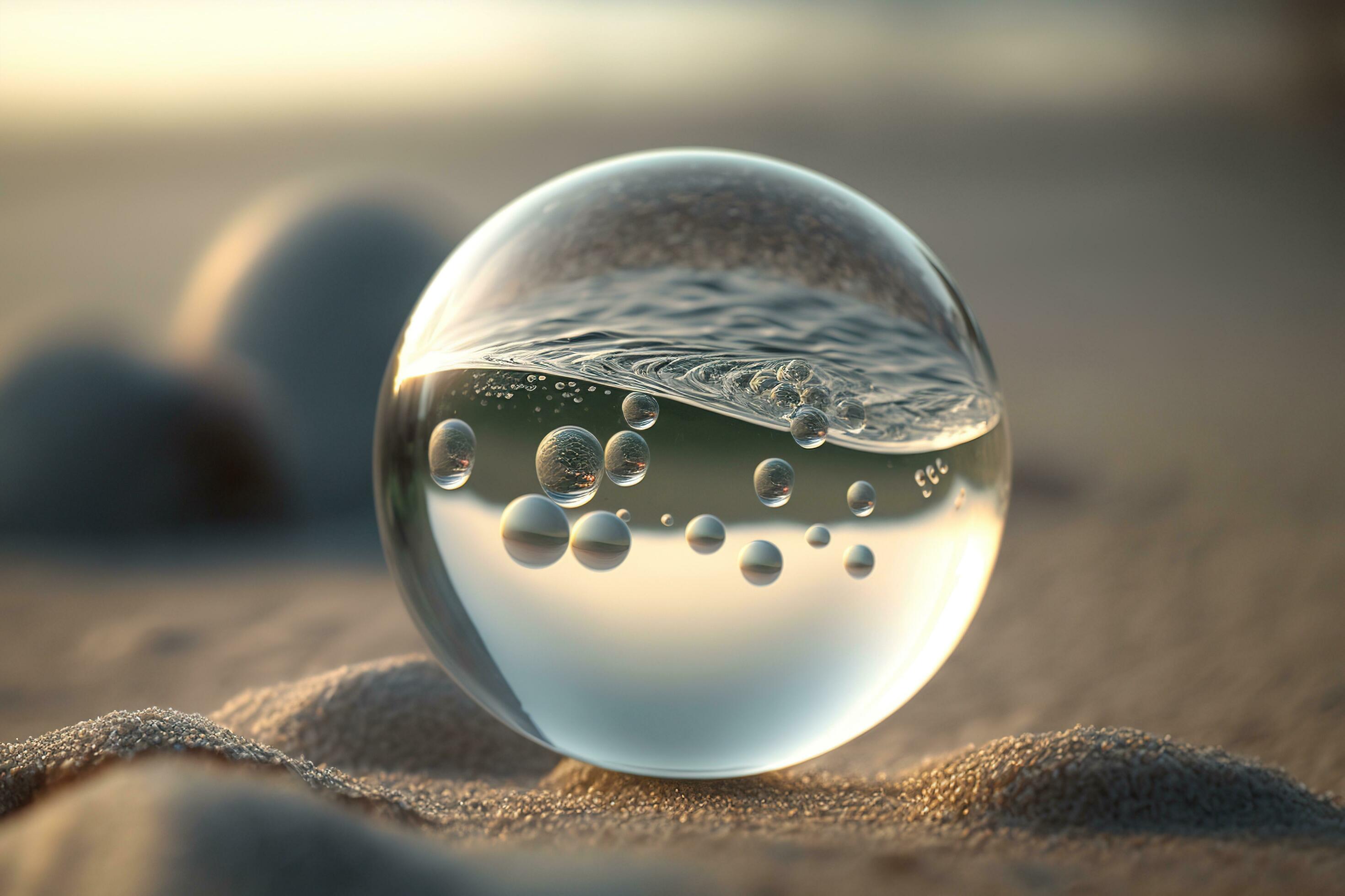 A clear ball on the beach background, generated by AI 25934558 Stock