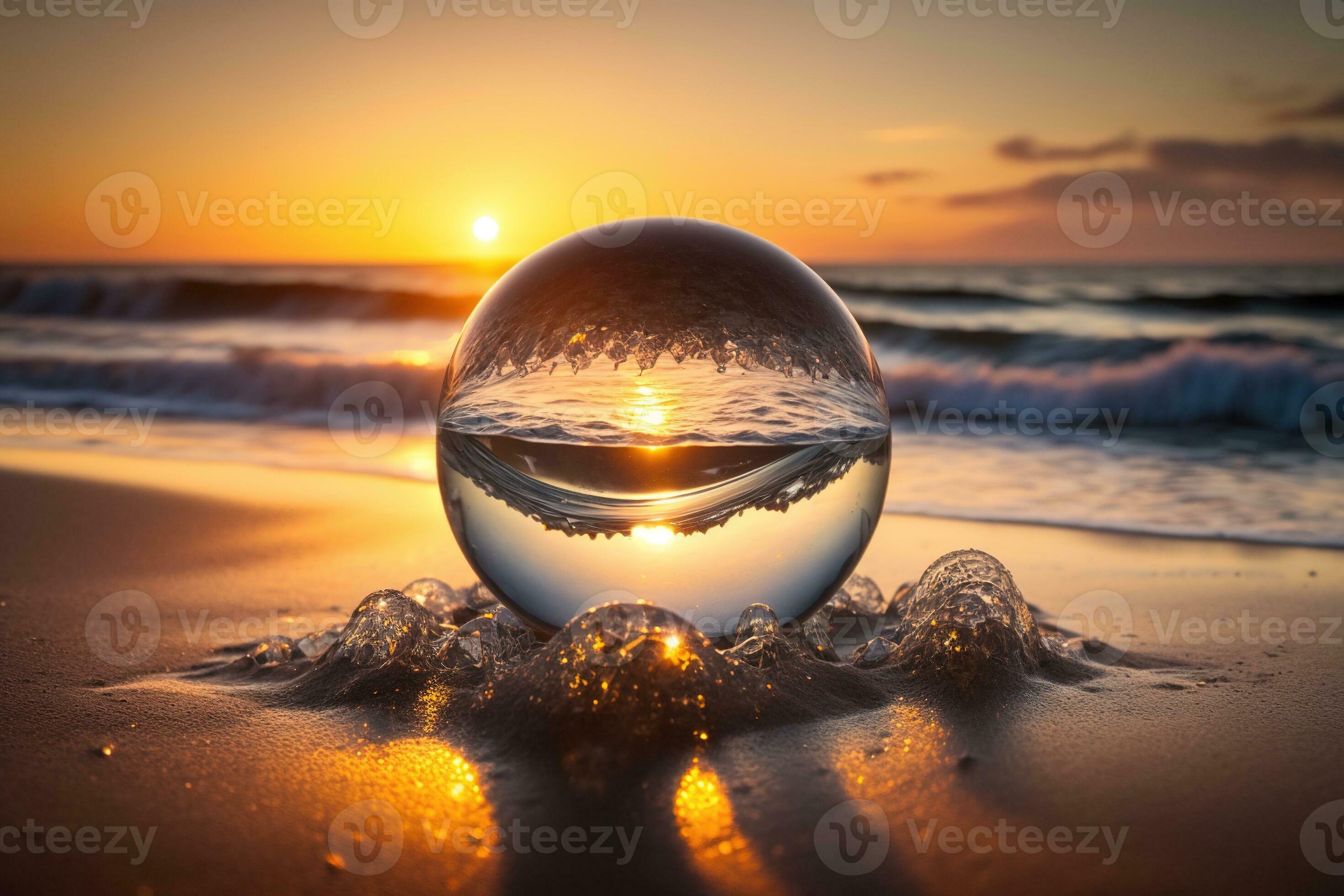 A clear ball on the beach background, generated by AI 25934561 Stock