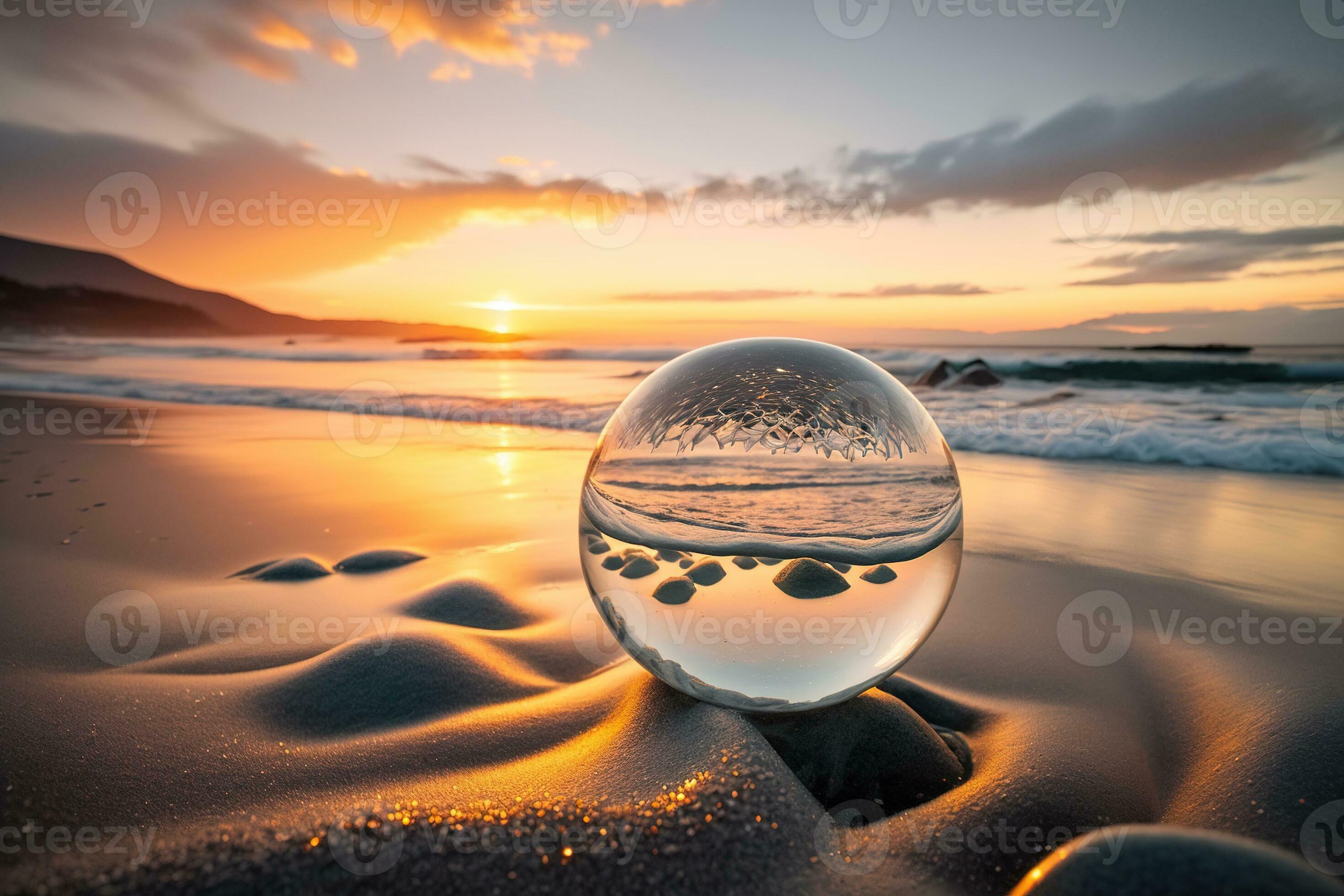 A clear ball on the beach background, generated by AI 25934569 Stock