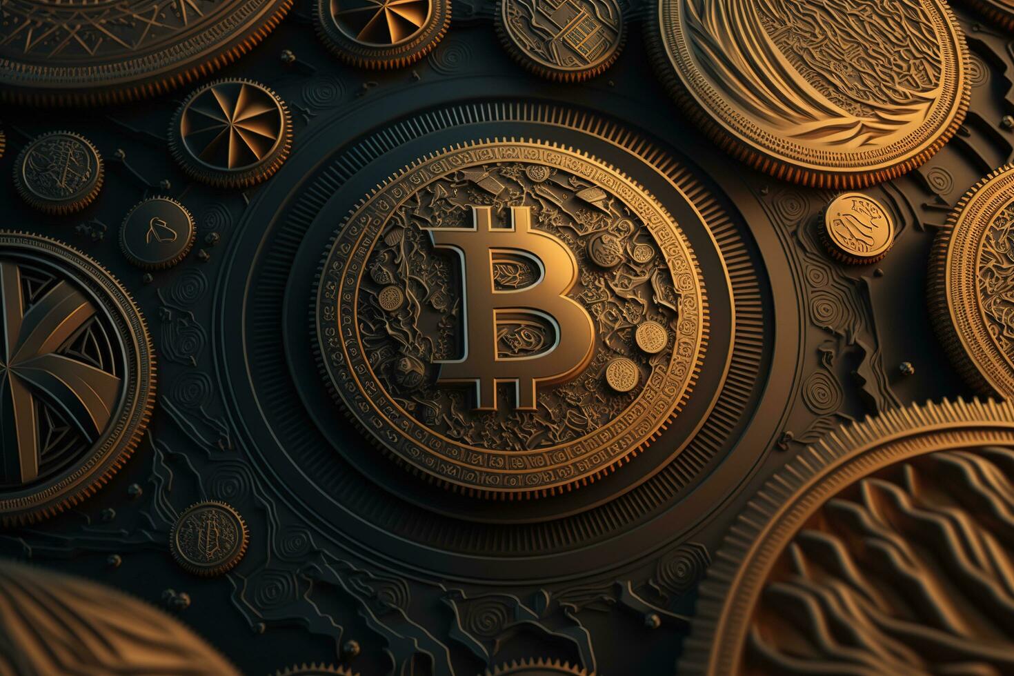 A technology-generated Bitcoin background produced by AI photo