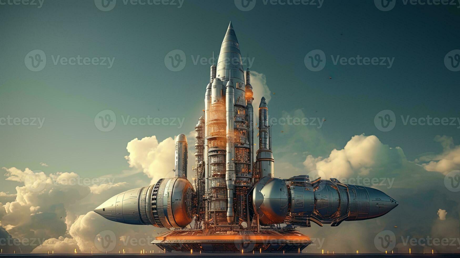 Modern space rocket background, generated by AI photo