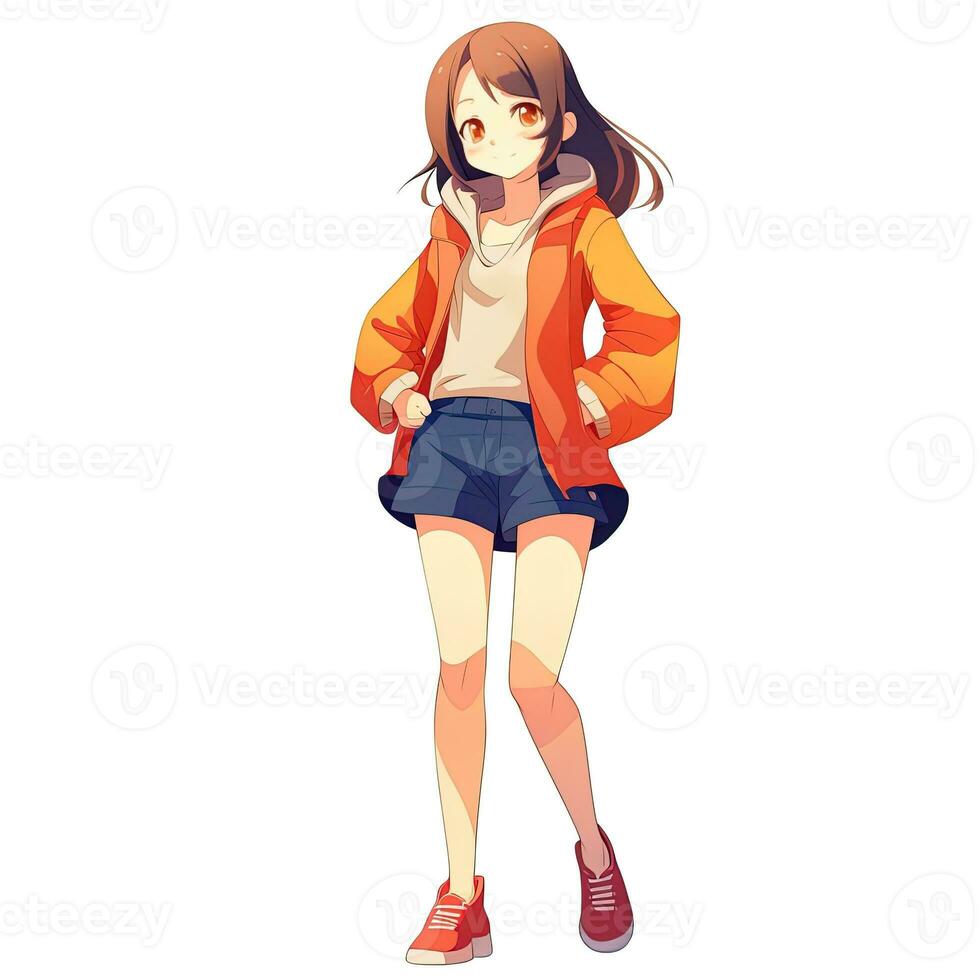 Cute anime girl on a white background, manga anime girl, generated by AI photo