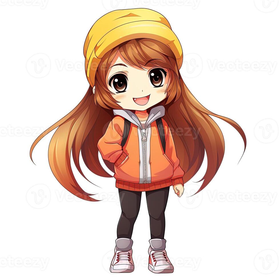 Cute anime girl. AI Stock Illustration