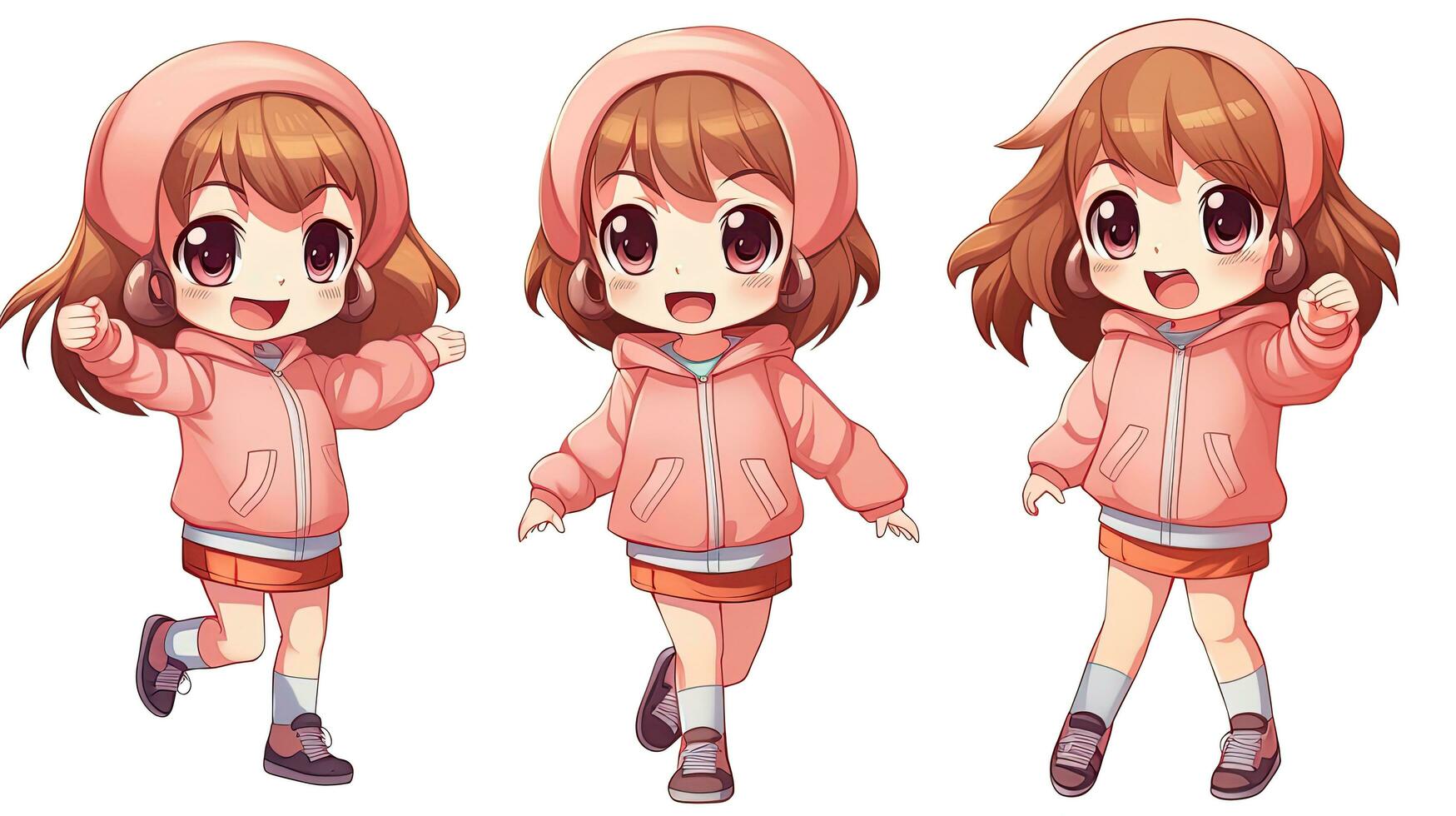 Cute anime girl with various pretty poses, generated by AI photo