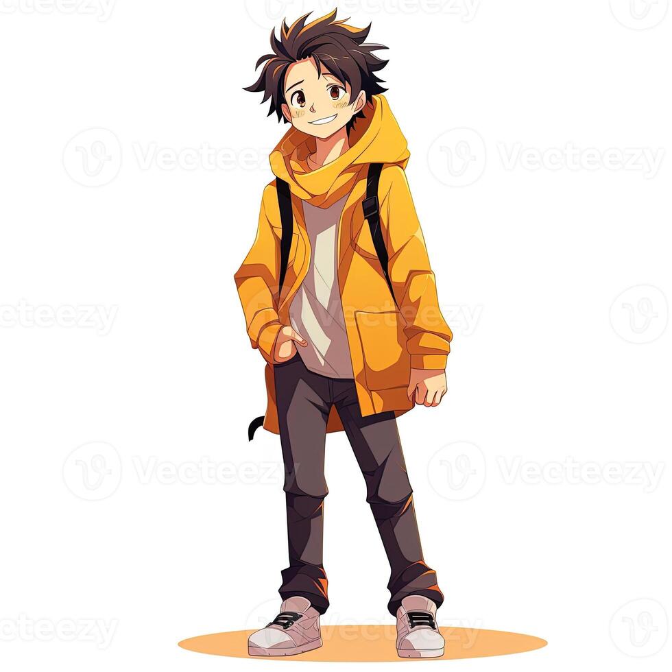 Anime boy character with a jacket, generated by AI 25934728 Stock Photo at  Vecteezy