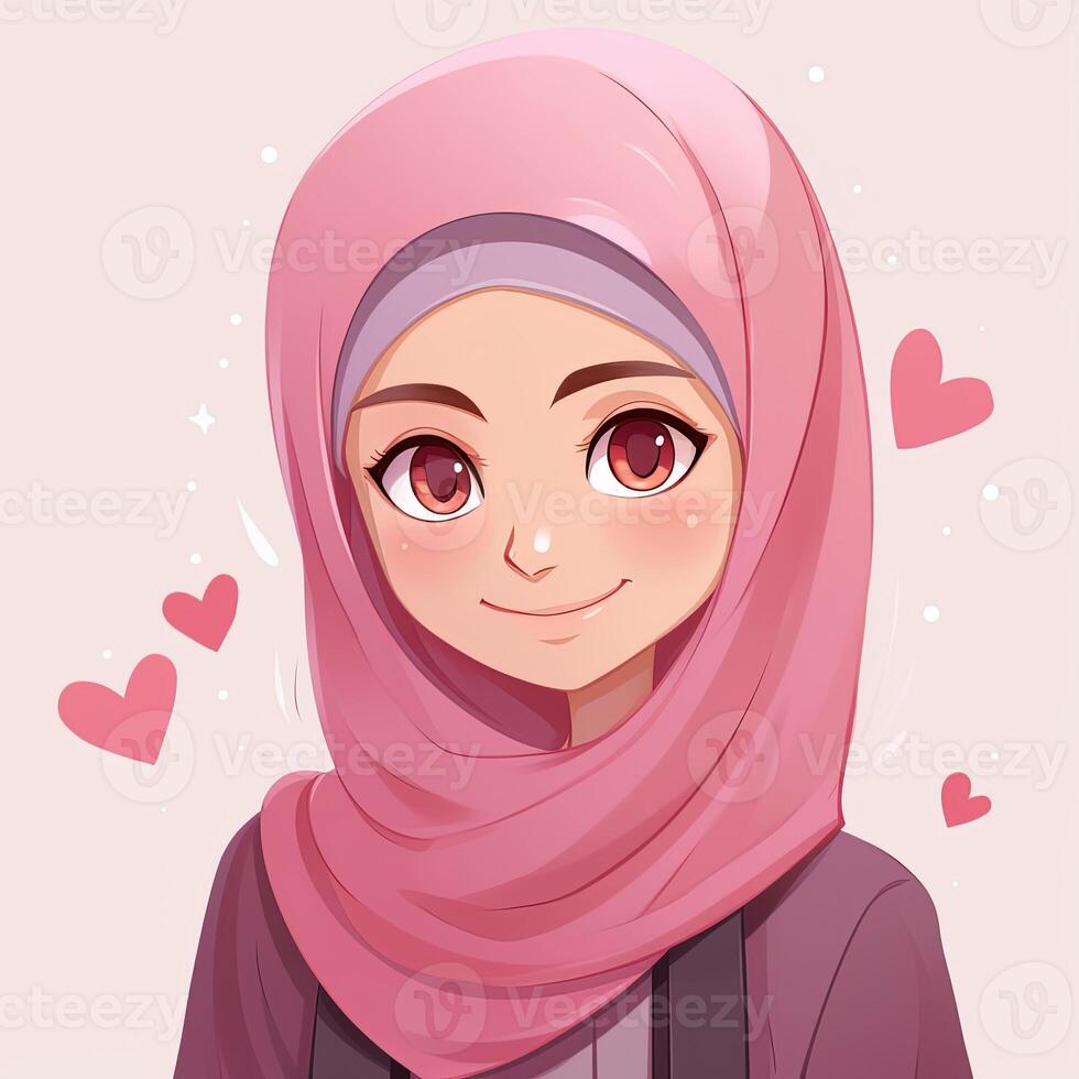 Islamic girl with a background of love, generated by AI photo