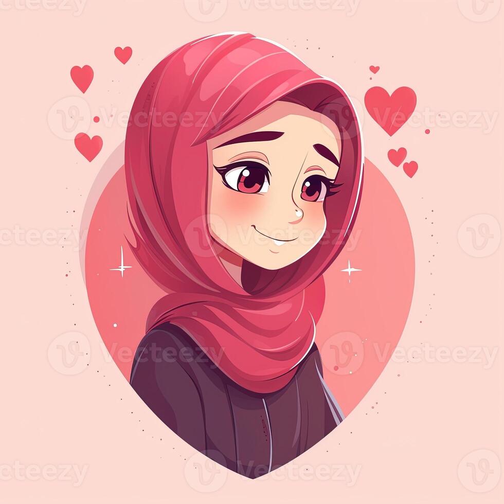 Islamic girl with a background of love, generated by AI photo