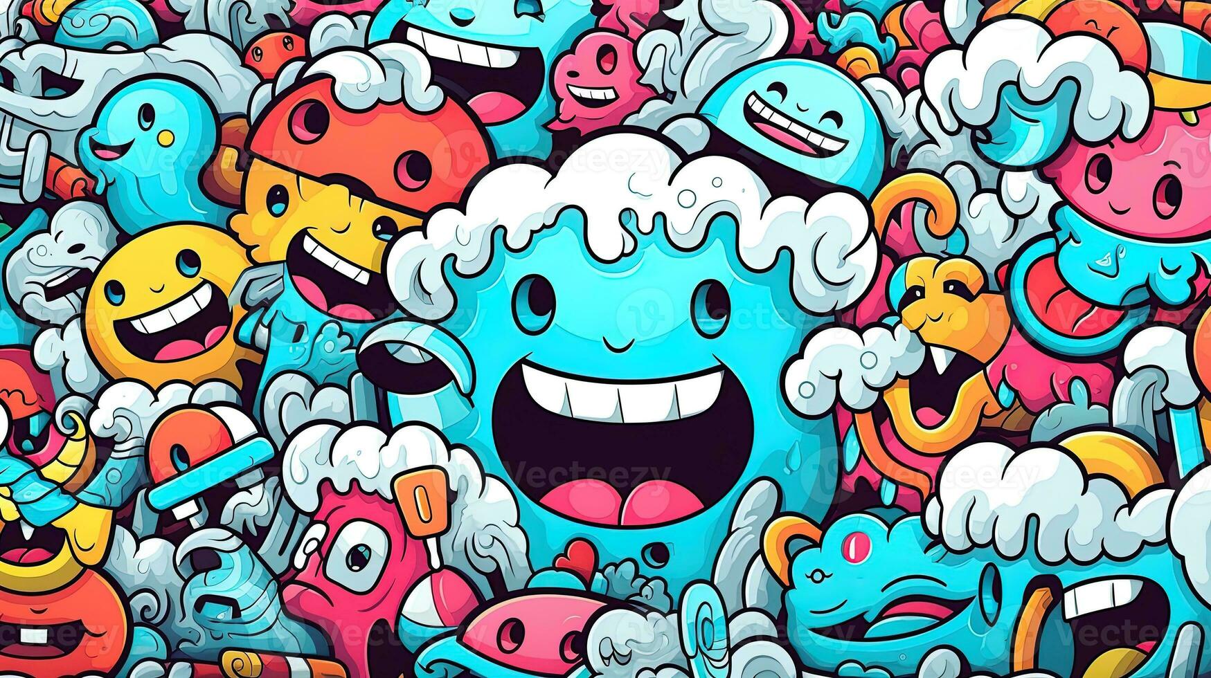 Colorful doodle pattern of monsters, generated by AI photo