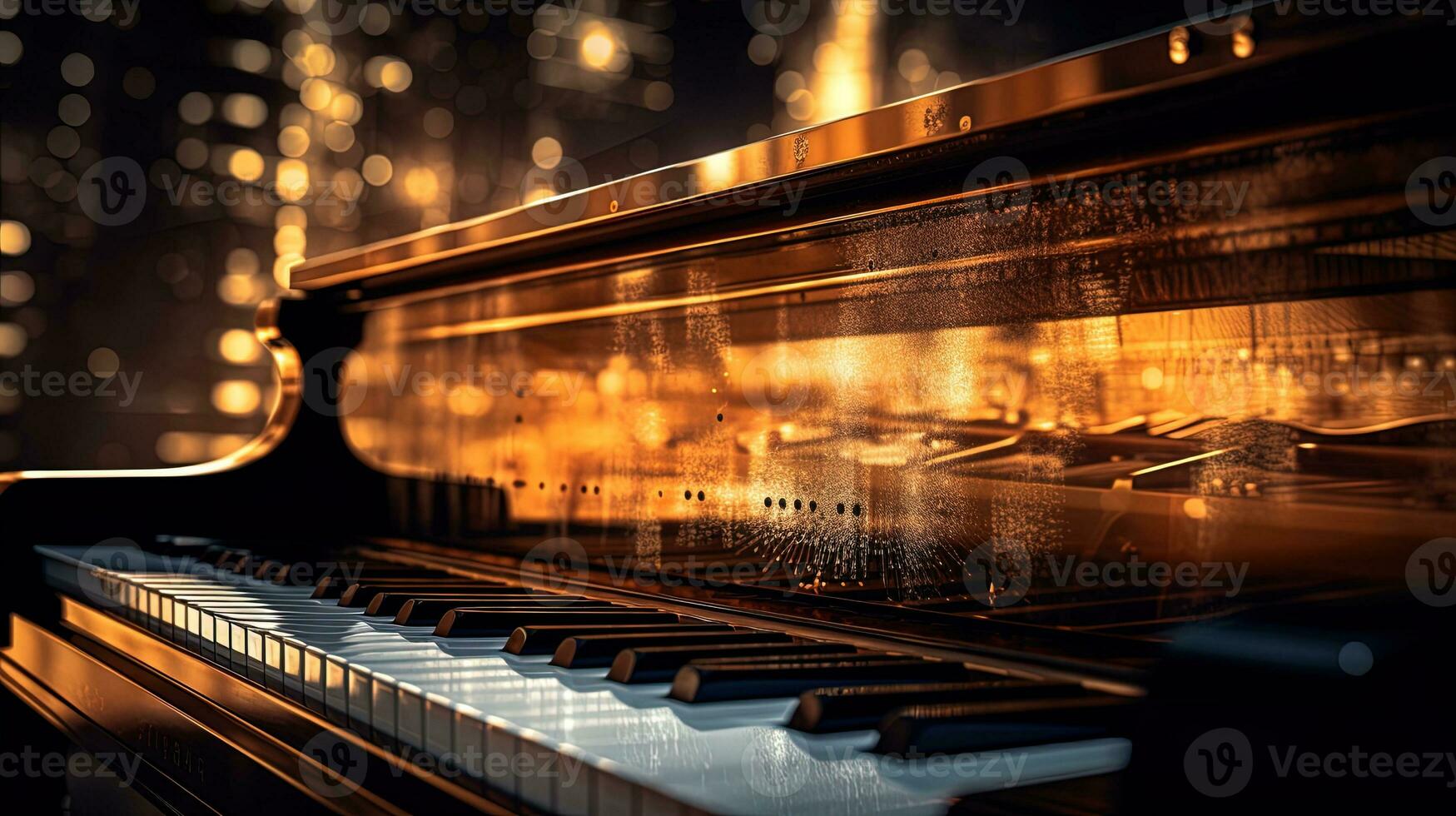 Close-up of a vintage piano from the side, generated by AI photo