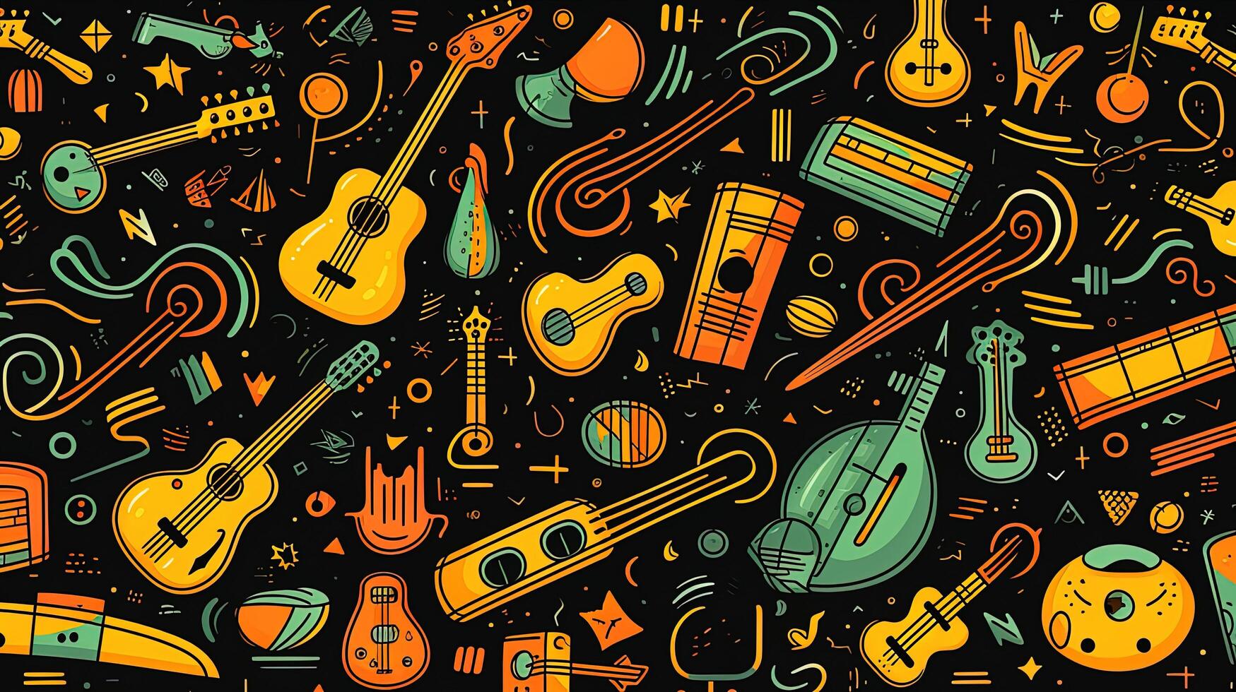 Illustration of a music-themed doodle pattern, generated by AI photo