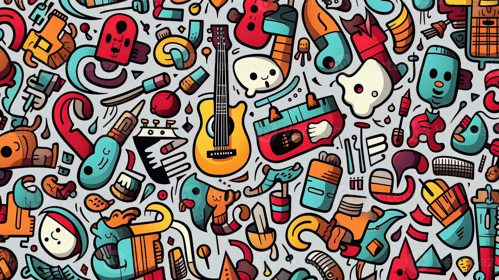 Illustration of a music-themed doodle pattern, generated by AI photo