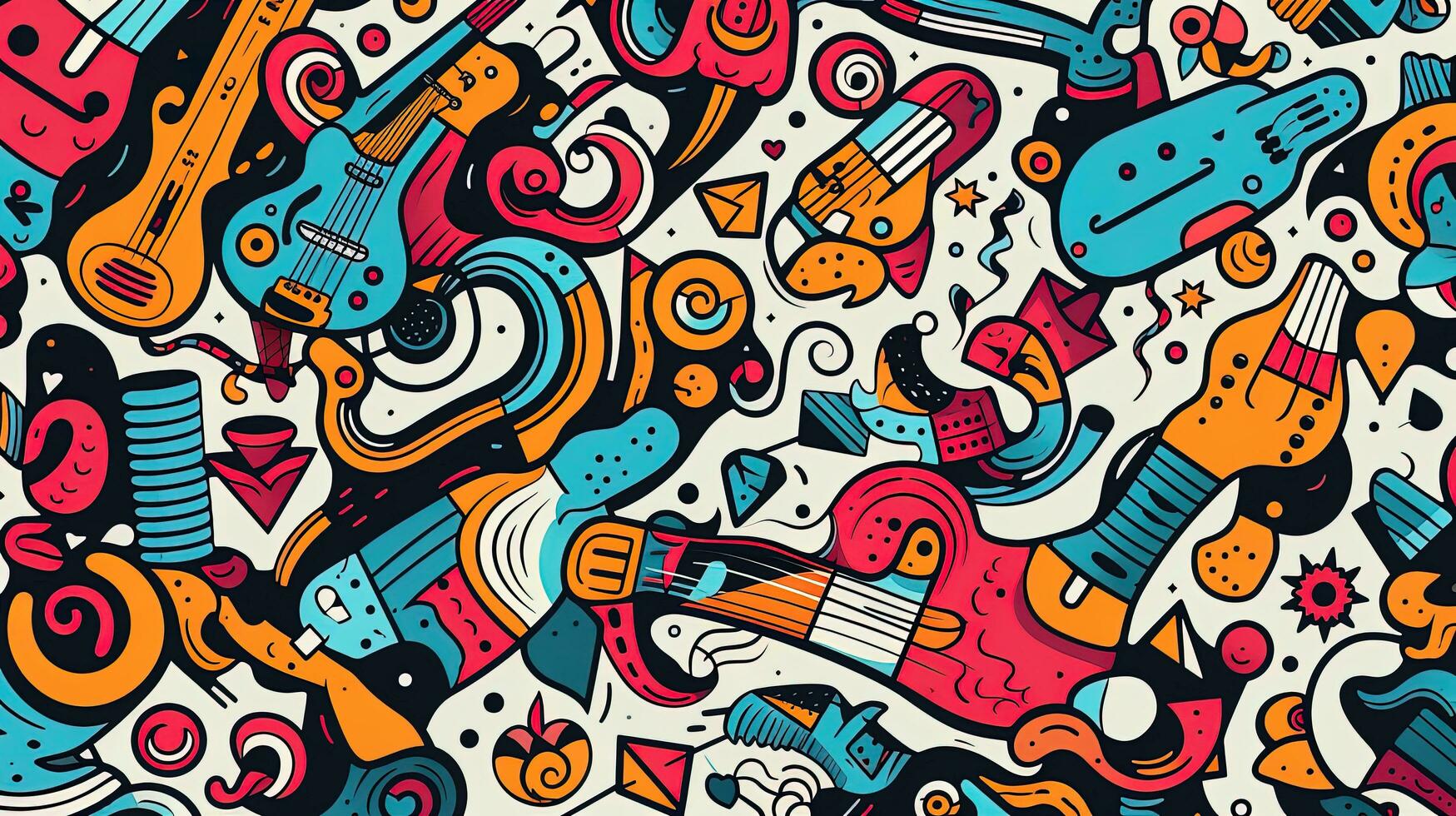 Illustration of a music-themed doodle pattern, generated by AI photo