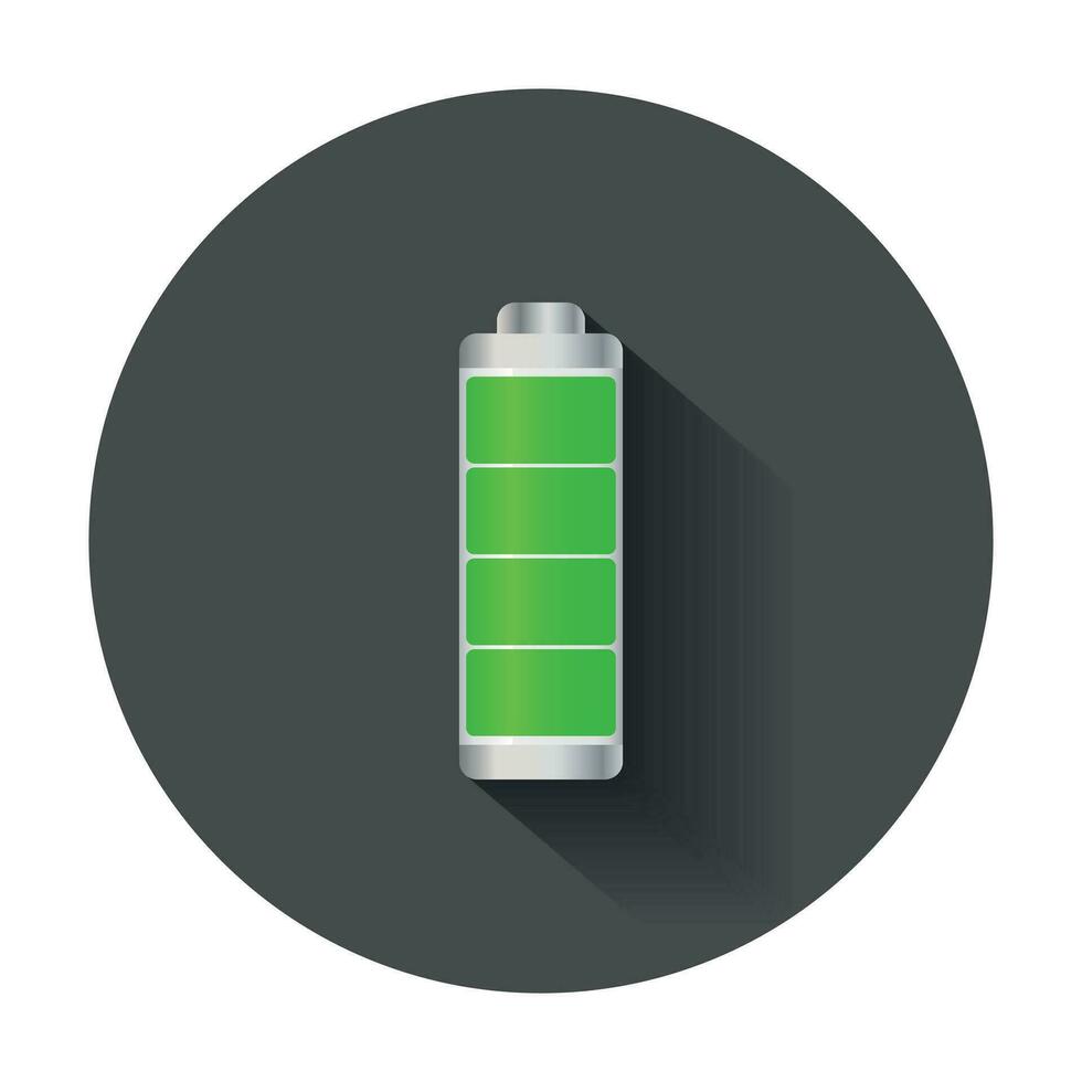 Full level battery charge level indicator. Vector illustration with long shadow.