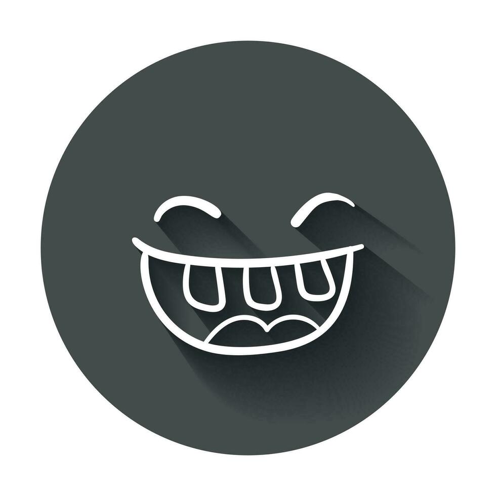 Simple smile vector icon. Hand drawn face doodle illustration with long shadow.