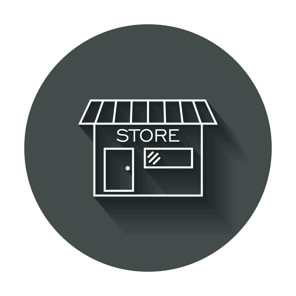 Tienda icono vector ilustración en plano estilo. tienda símbolo con largo sombra.