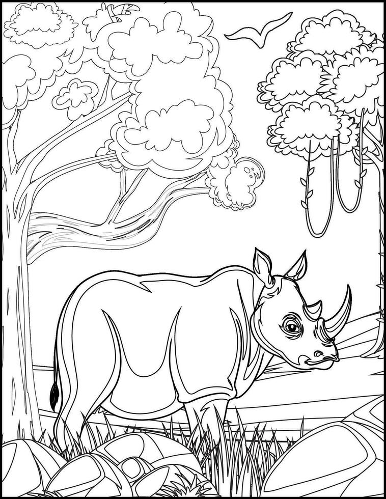 Animal Coloring Page for Kids-Rhinoceros Coloring Page for Kids vector