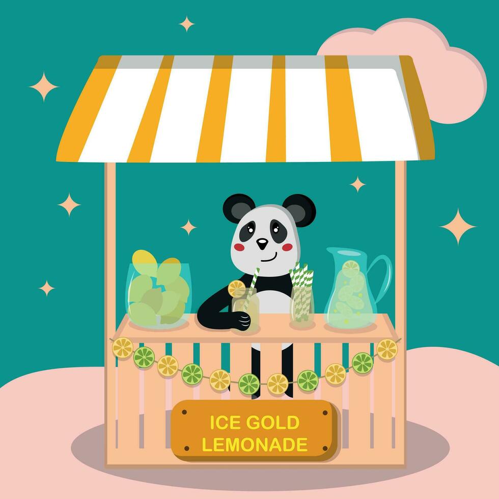 Summer cold drinks Baby vector illustration Sale of lemonade cold lemonade Lemonade shop panda