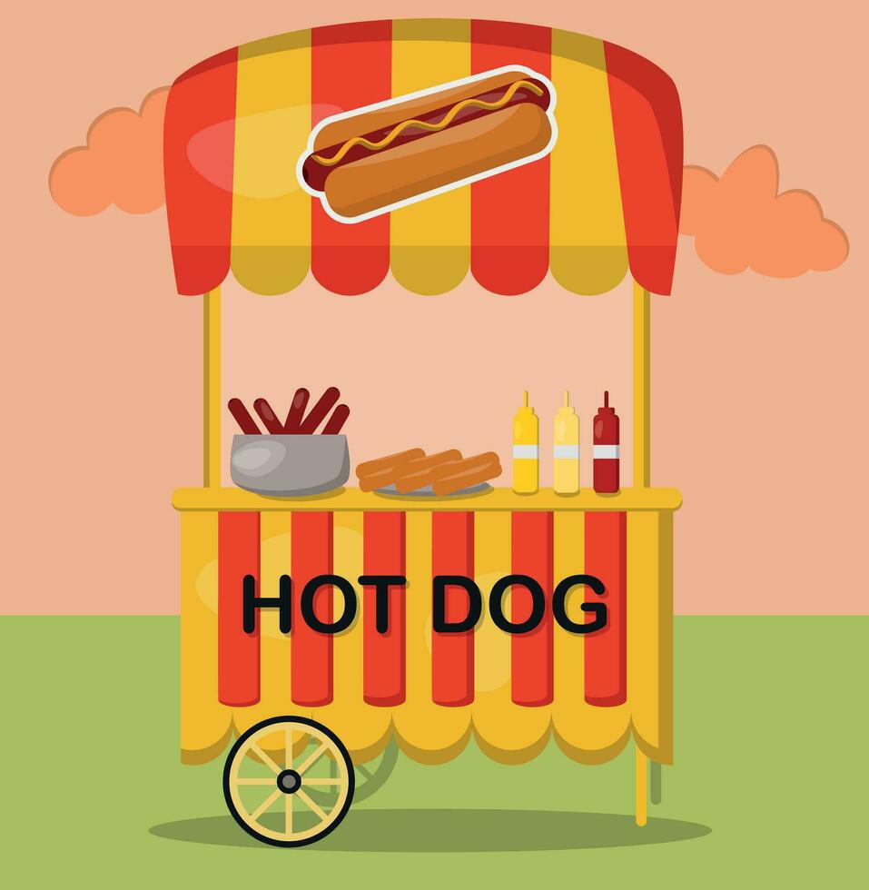 Hot dog street food cart national hot dog day fast food vector