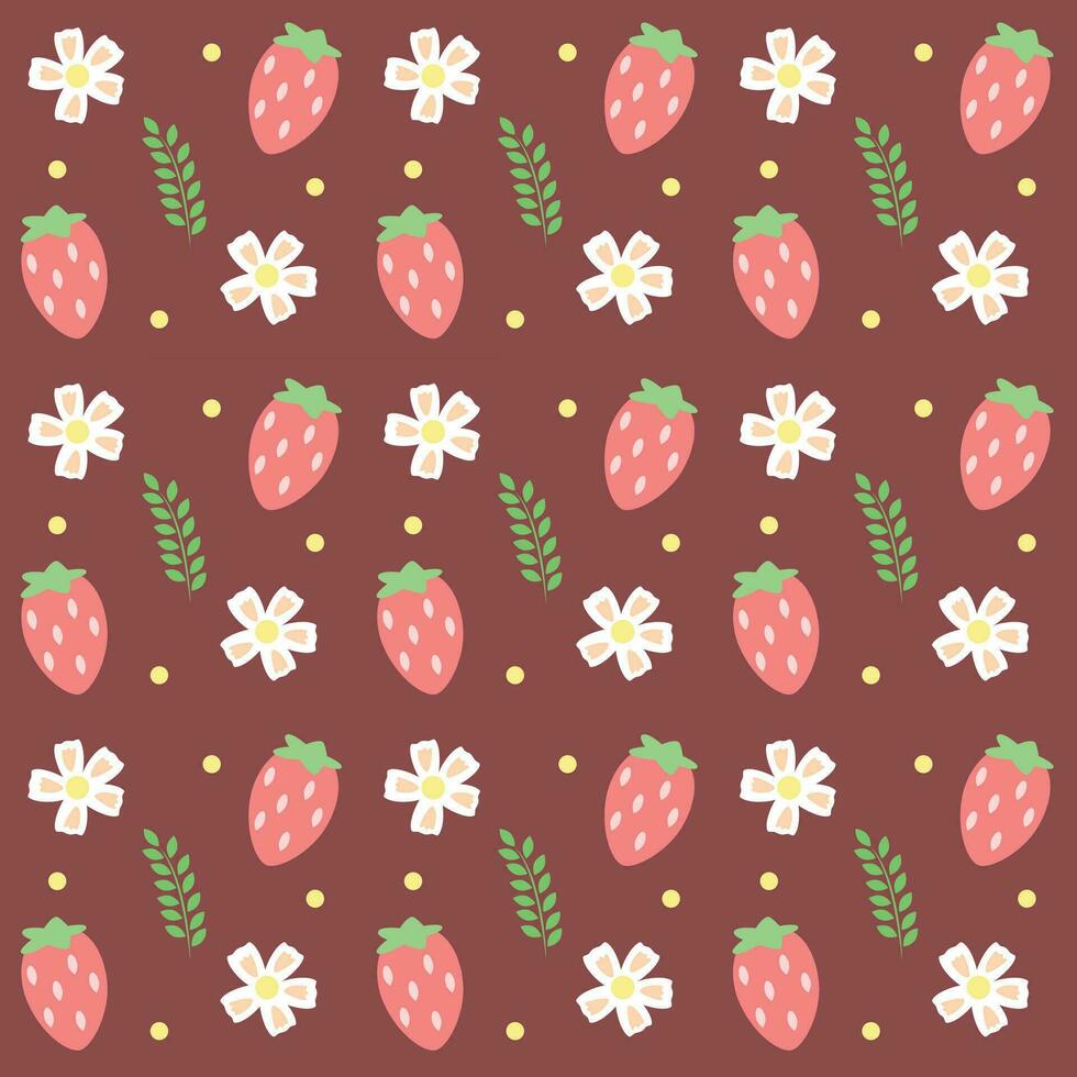 Strawberry pattern flowers leaves summer pattern berries pink summer childish vector