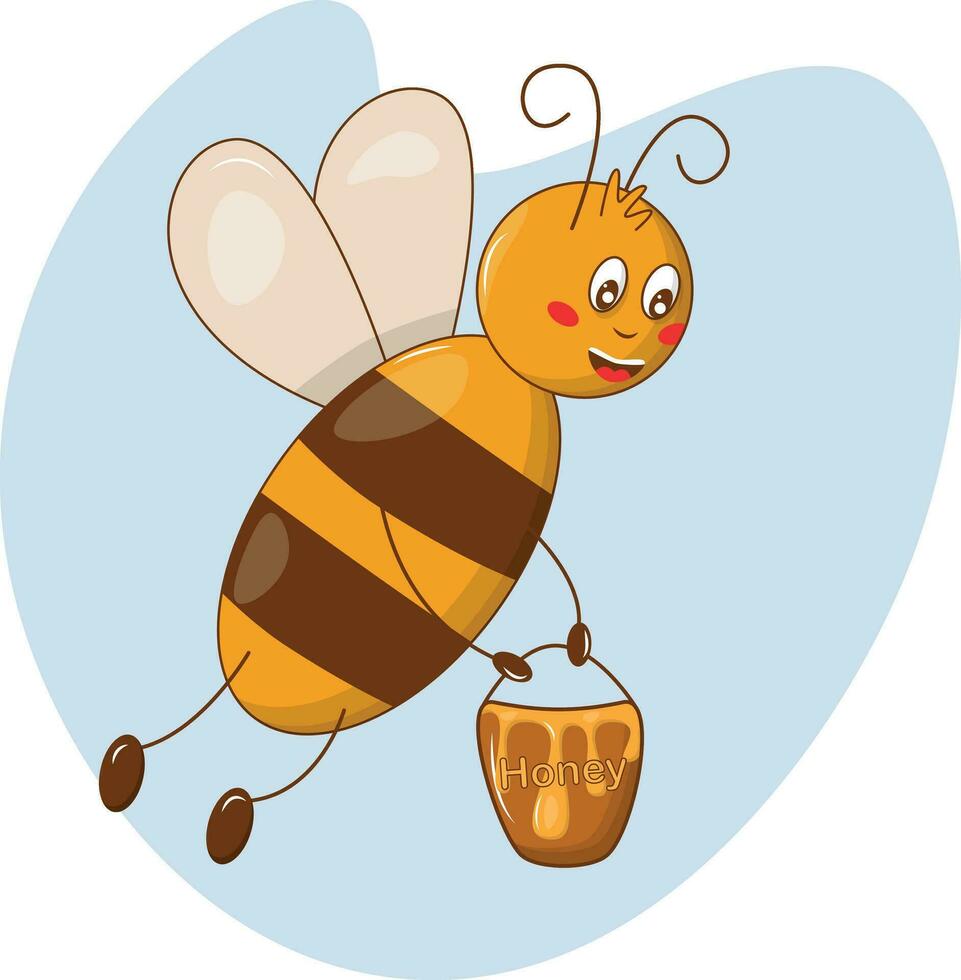 dibujos animados abeja con miel moscas volador amarillo niños vector