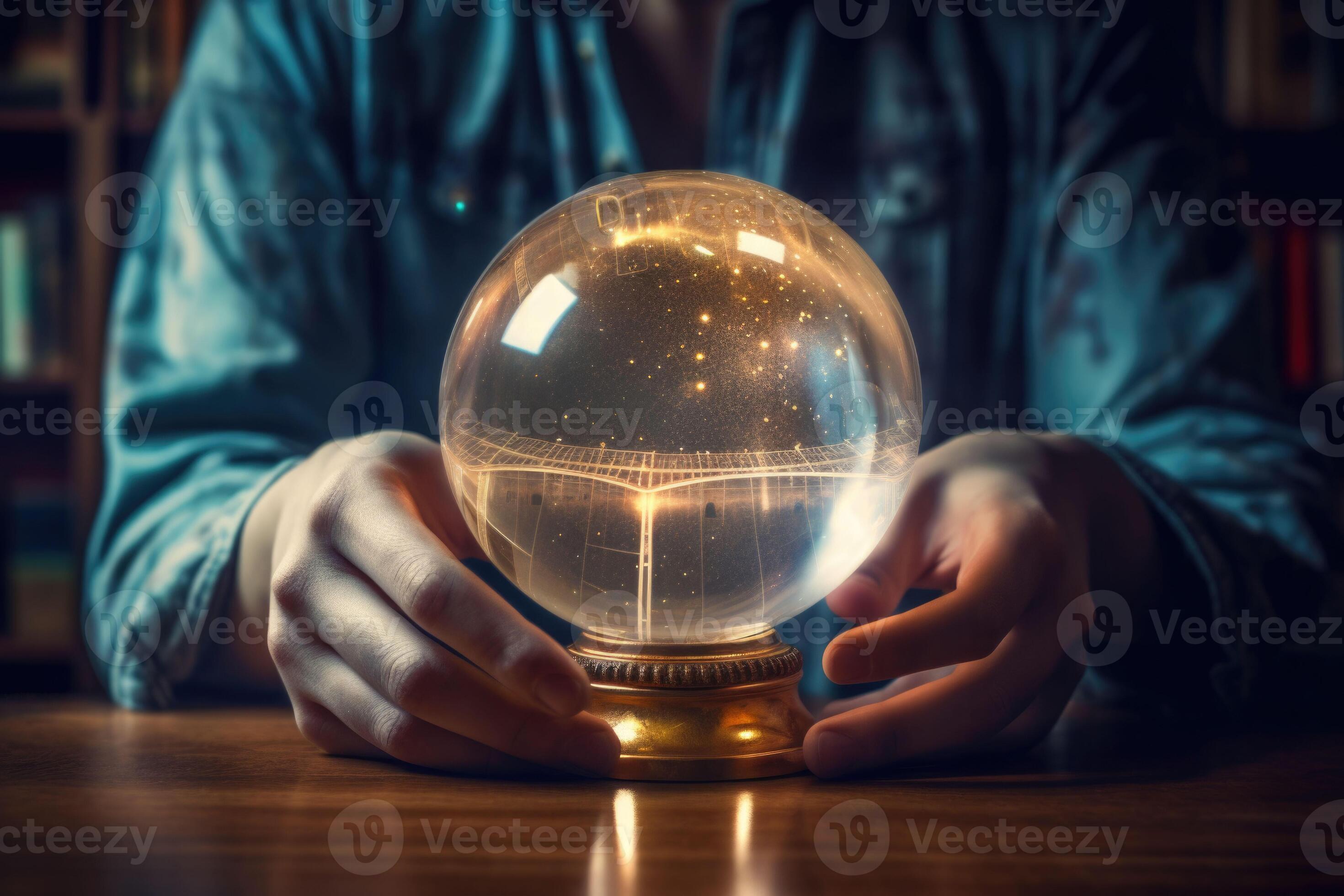 Reading future on crystal ball during seance to interpret it and to