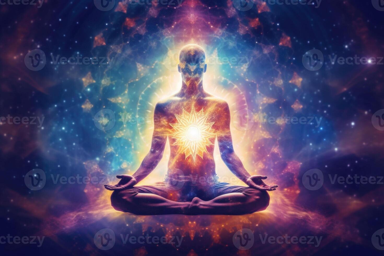 Meditation and spiritual practice, expanding of consciousness, body activation. photo