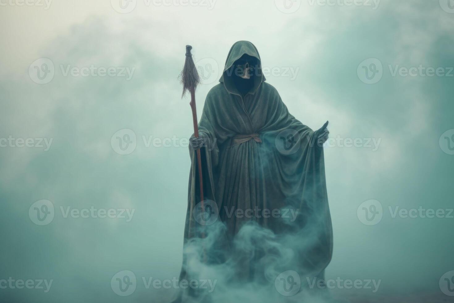 Grim reaper emerging from smoke. Horror and Halloween concept. photo