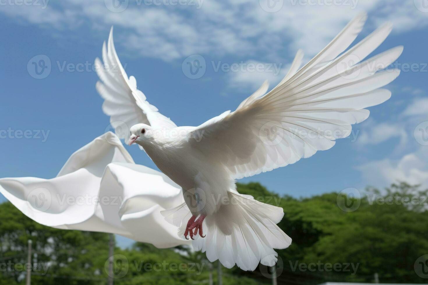 un blanco paloma es tomando apagado. libertad concepto y internacional día de paz. generativo ai foto