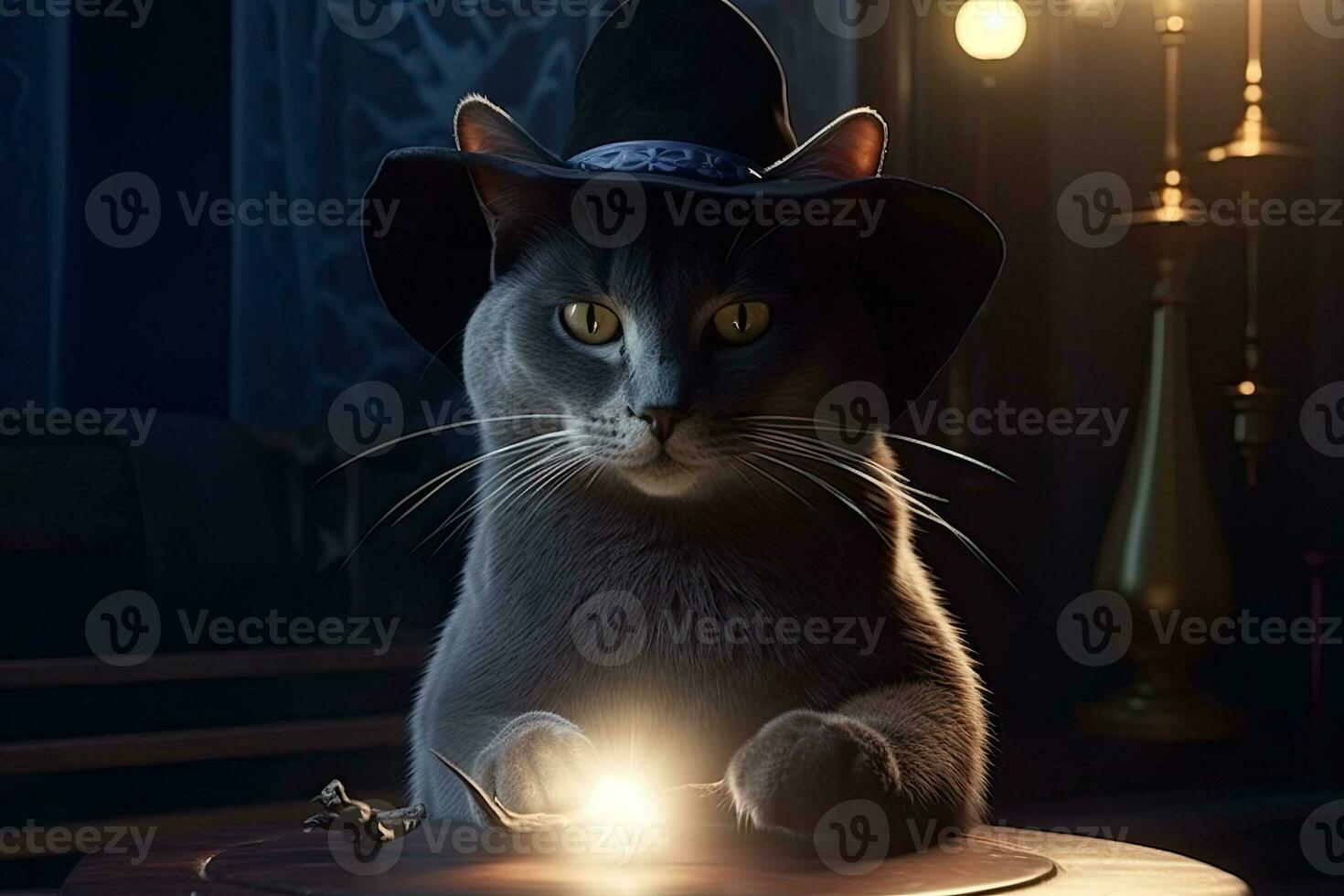 A fortune teller cat with a with magic wand. Generative AI photo