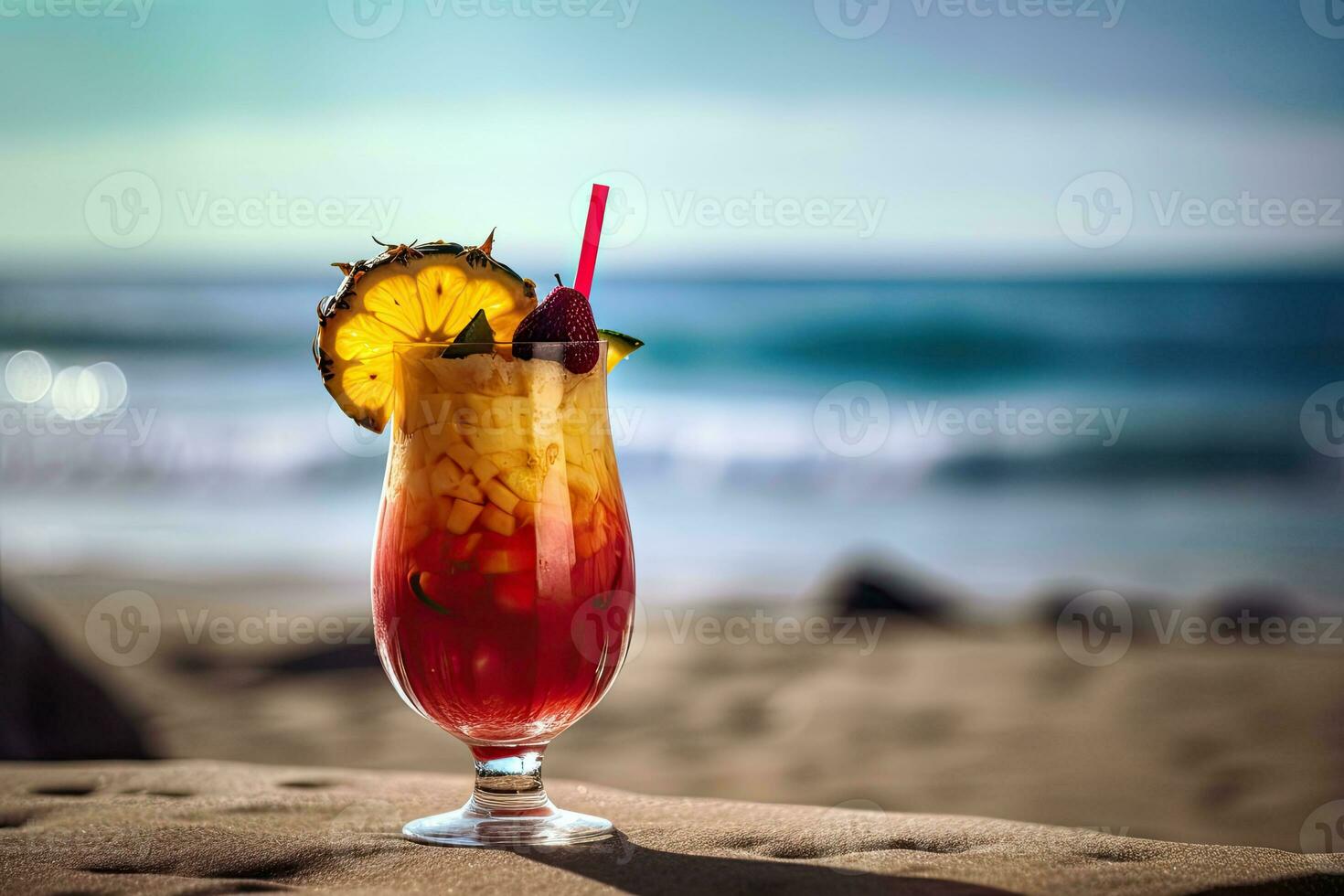 Tropical cocktail. Summer drinks and beach vacation background. Generative AI photo