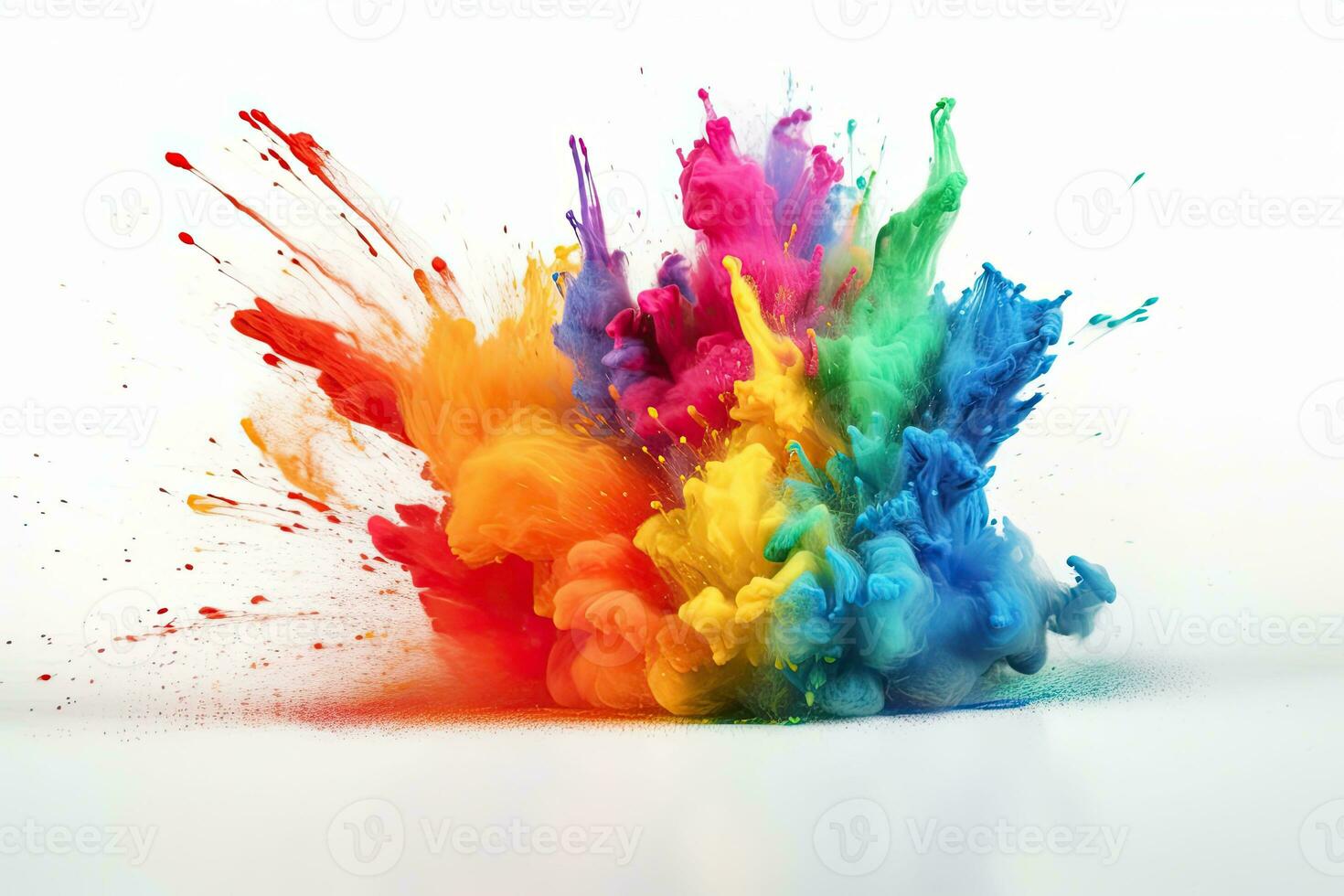 Colorful rainbow holi paint color powder explosion on white background. Generative AI photo