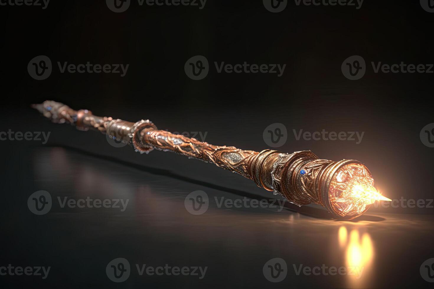 Magic wand with sparkle. Miracle magical stick wizard tool. photo