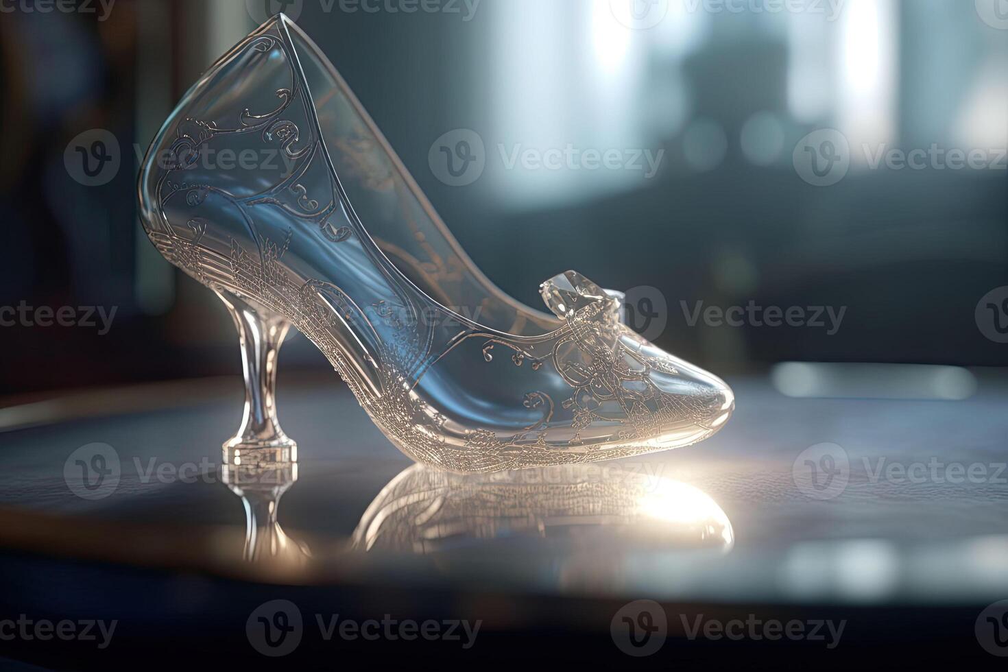 Crystal glass slipper. Transparent womens shoe with heel. Generative AI photo