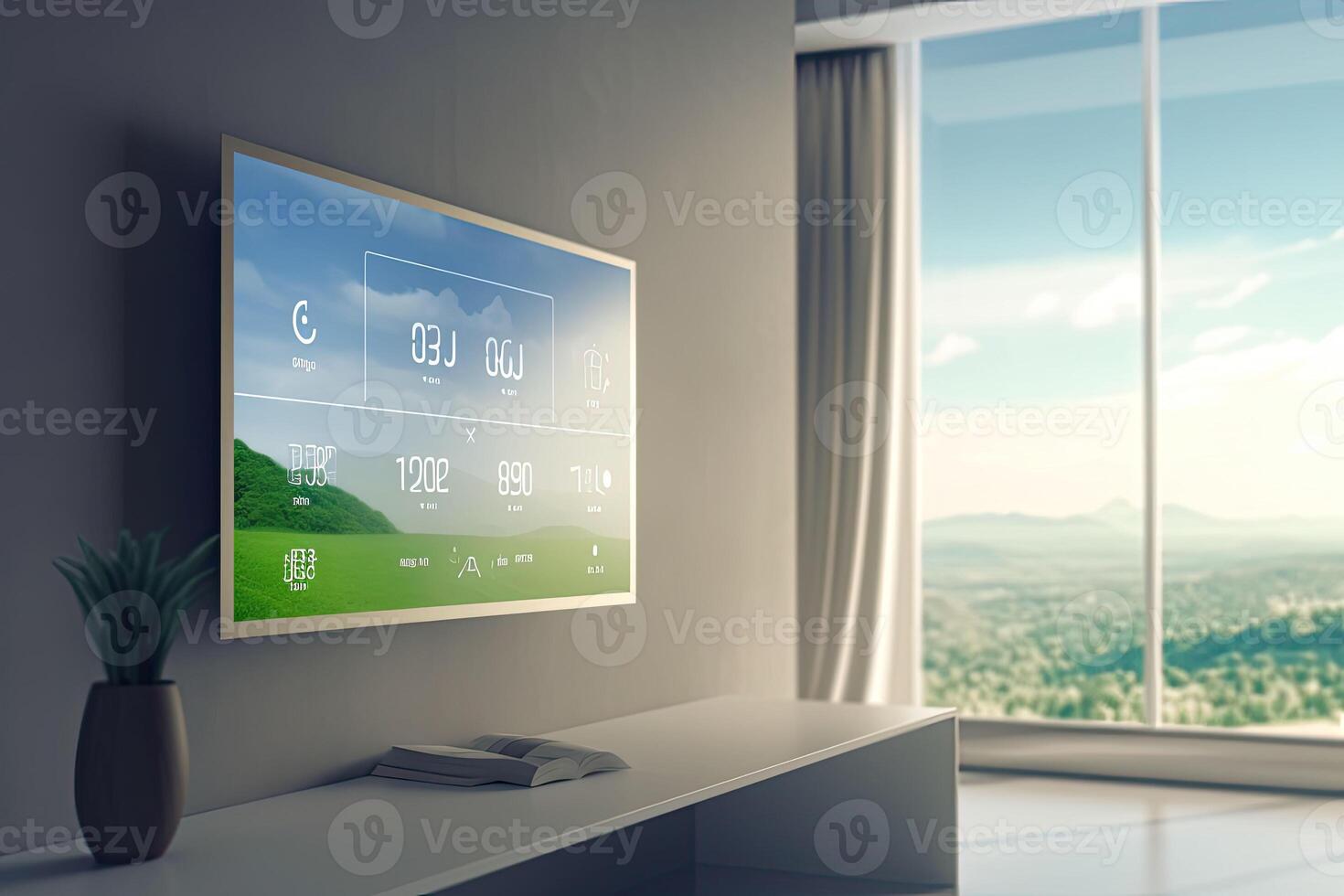 Digital screen on wall. Concept of a smart home and mobile application. illustration photo