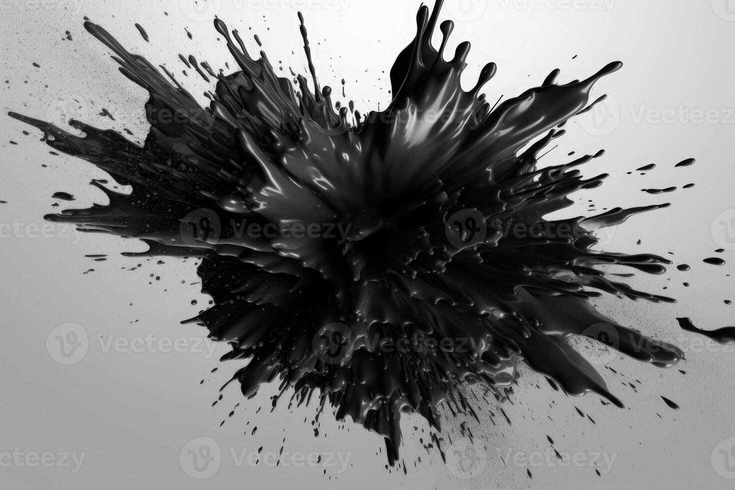Explosion of black paint on white background. Fluid background. Color explosion. photo