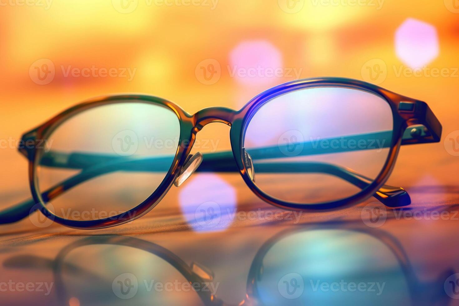 Eyeglasses with bokeh in the background. Selection of glasses for vision concept. Generative AI photo