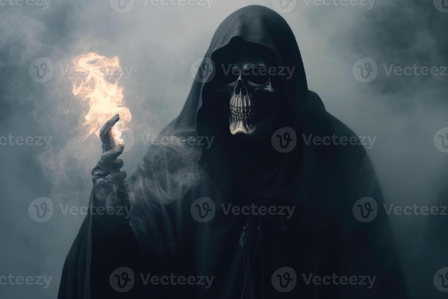 Grim reaper emerging from smoke. Horror and Halloween concept. photo