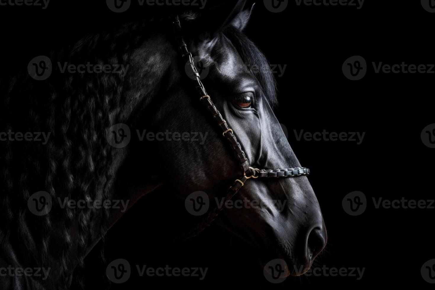 Portrait of beautiful spellbinding black horse. photo