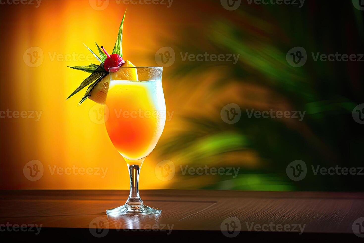 Tropical cocktail. Summer drinks and beach vacation background. Generative AI photo