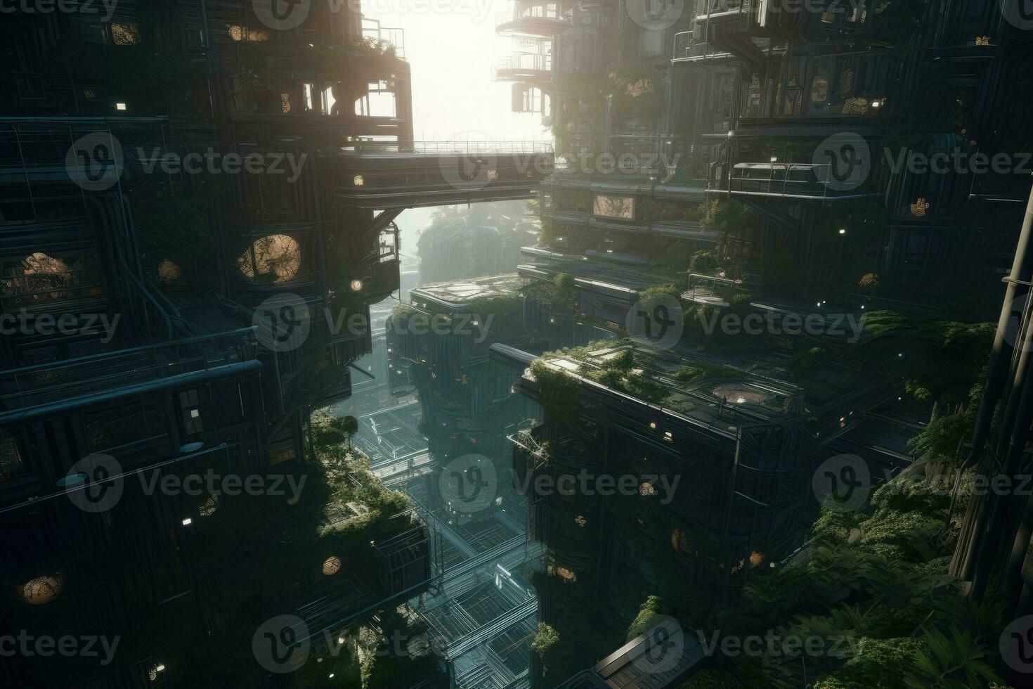 The space colony construction. Space expansion concept of human settlement in alien world. Generative AI photo