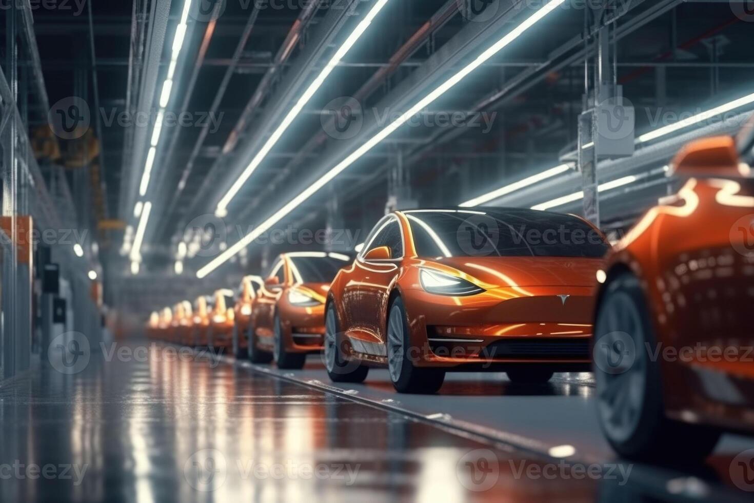 Modern technological car factory. Automated assembly line. photo